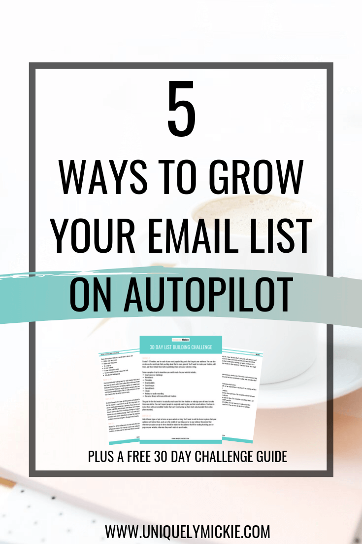 Are you at a complete lost about how to actually grow your email list on autopilot? Read these 5 easy tips that you can start today to grow your email list in any niche! It might seem to be a lot of work up front, but the ends results are so so worth it! You can also snag my free 30 Day List Building Challenge guide to help you reach 100 subscribers in less than 30 days.